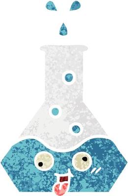 retro illustration style cartoon science beaker