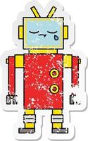 distressed sticker of a cute cartoon crying robot vector