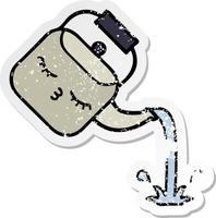 distressed sticker of a cute cartoon pouring kettle vector