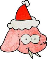 textured cartoon of a elephant face wearing santa hat vector