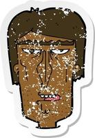 retro distressed sticker of a cartoon angry face vector