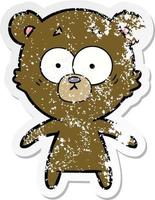distressed sticker of a worried bear cartoon vector