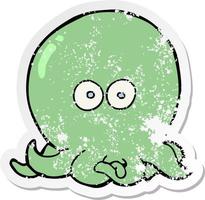 distressed sticker of a cartoon octopus vector