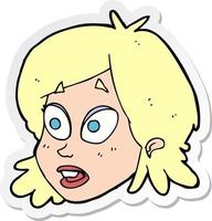 sticker of a cartoon female face with surprised expression vector