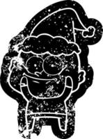 cartoon distressed icon of a bald man staring wearing santa hat vector