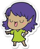 sticker of a cartoon elf girl vector