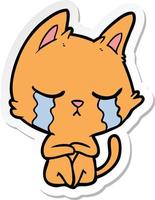 sticker of a crying cartoon cat sitting vector