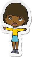 sticker of a cartoon happy woman pointing vector