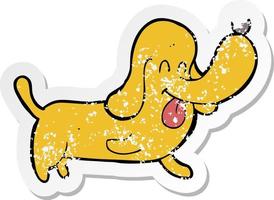 retro distressed sticker of a cartoon happy dog vector