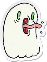 distressed sticker cartoon of kawaii scary ghost vector