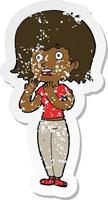 retro distressed sticker of a cartoon shocked woman vector