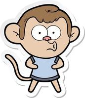 sticker of a cartoon surprised monkey vector