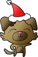 gradient cartoon of a dog pointing wearing santa hat