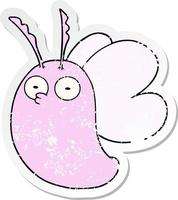 distressed sticker of a funny cartoon butterfly vector