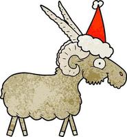 textured cartoon of a goat wearing santa hat vector