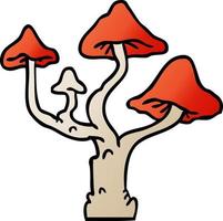 gradient cartoon doodle of growing mushrooms vector