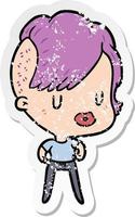 distressed sticker of a cartoon girl vector