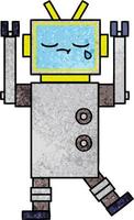 retro grunge texture cartoon crying robot vector