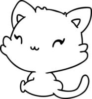 line drawing of cute kawaii kitten vector