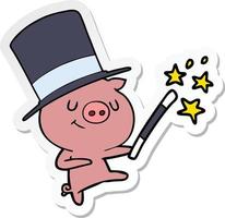 sticker of a happy cartoon pig magician vector