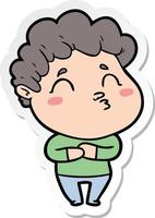 sticker of a cartoon man pouting vector