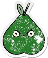 distressed sticker of a cute cartoon angry pear vector