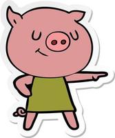 sticker of a happy cartoon pig vector