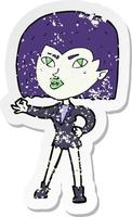 retro distressed sticker of a cartoon vampire girl vector