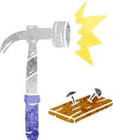 retro cartoon doodle of a hammer and nails vector