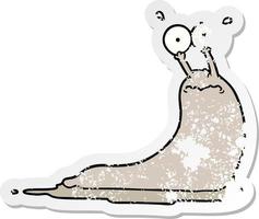 distressed sticker of a cartoon slug vector