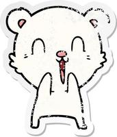 distressed sticker of a happy cartoon polar bear vector