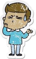 distressed sticker of a cartoon man sweating vector