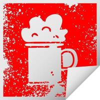 quirky distressed square peeling sticker symbol tankard of beer vector