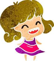 caricatura retro de una linda chica kawaii vector