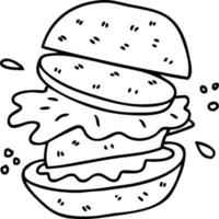 quirky line drawing cartoon veggie burger vector
