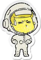 distressed sticker of a cartoon stressed astronaut vector