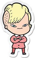 sticker of a cute cartoon girl with hipster haircut vector
