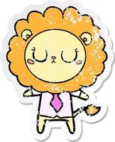 distressed sticker of a cartoon lion in business clothes vector