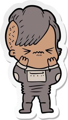 sticker of a cartoon annoyed hipster girl wearing space suit