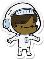 sticker of a angry cartoon space girl vector