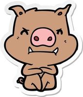 sticker of a angry cartoon pig vector