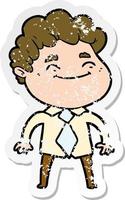 distressed sticker of a cartoon friendly man vector