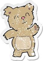 retro distressed sticker of a cartoon teddy bear vector