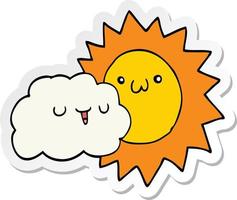 pegatina de un sol y una nube de dibujos animados vector