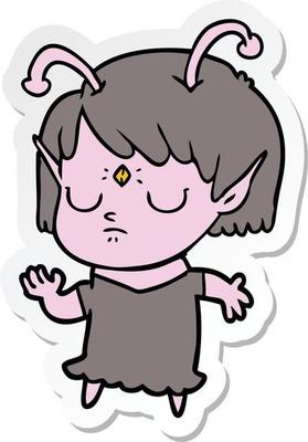 sticker of a cartoon alien girl