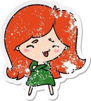 distressed sticker cartoon of a cute kawaii girl vector