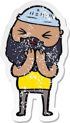 distressed sticker of a cartoon man with beard