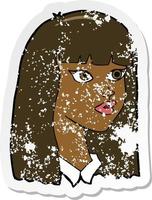 retro distressed sticker of a cartoon pretty girl with long hair vector
