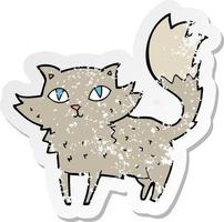 pegatina retro angustiada de un gato de dibujos animados vector