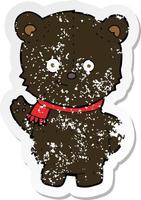 retro distressed sticker of a cute cartoon black bear vector